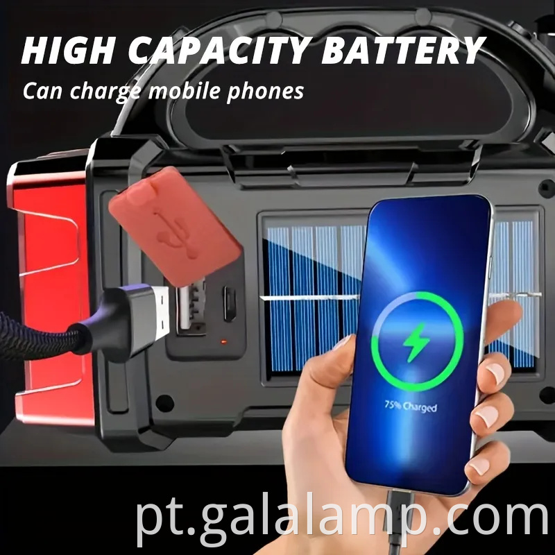 Lanterna de lanterna LED solar e USB portátil e USB